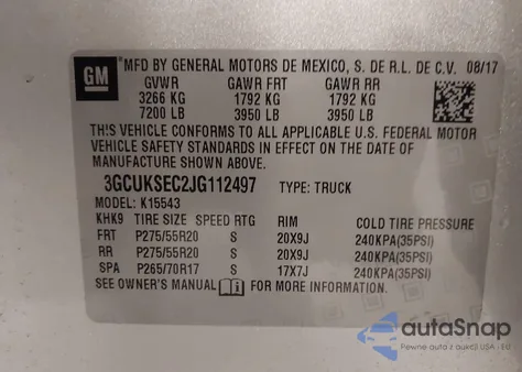 2018 Chevrolet Silverado 1500 2Lz from USA, damaged, VIN 3GCUKSEC2JG112497